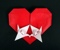 Origami Love birds - heart and cranes by Francis Ow on giladorigami.com