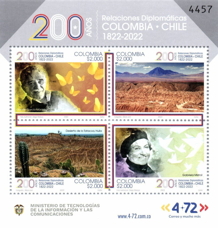 Colombia 2022 Diplomatic Relations with Chile, 200 Years (Souvenir sheet)